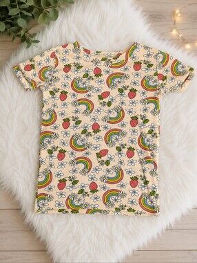 Old Navy Toddler Girls Rainbow & Strawberry Tee | Size 4T | Cute Graphic Shirt